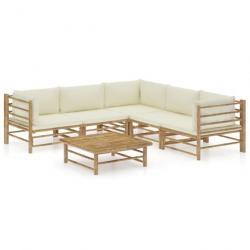 Salon de jardin 6 pcs avec coussins blanc crème Bambou