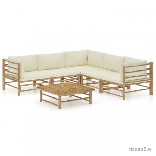 Salon de jardin 6 pcs avec coussins blanc crme Bambou