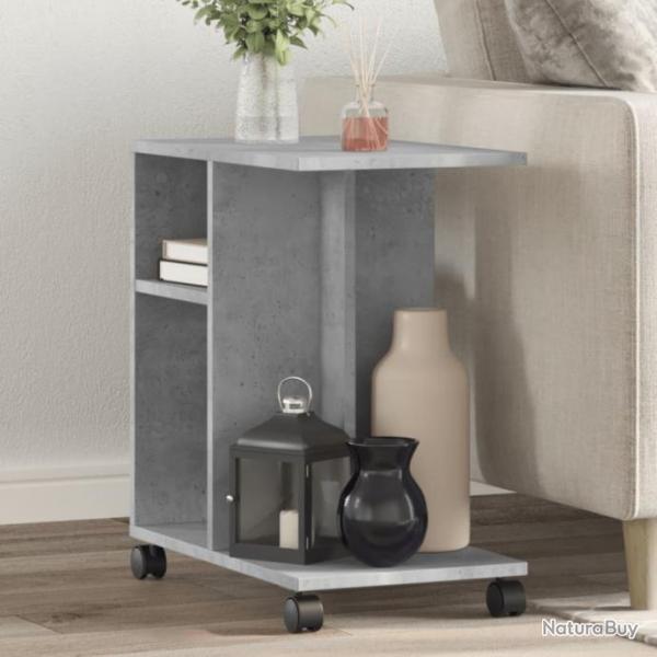 Table d'appoint avec roues gris bton bois d'ingnierie