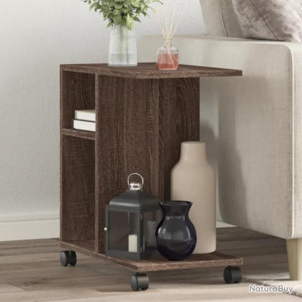 Table d'appoint avec roues chne marron bois d'ingnierie