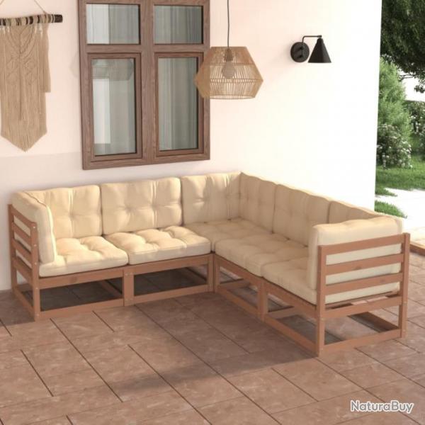 Salon de jardin 5 pcs avec coussins Bois de pin massif