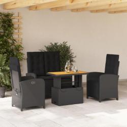 Ensemble à manger de jardin 4 pcs avec coussins noir