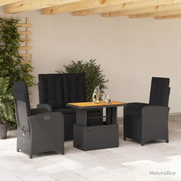 Ensemble  manger de jardin 4 pcs avec coussins noir