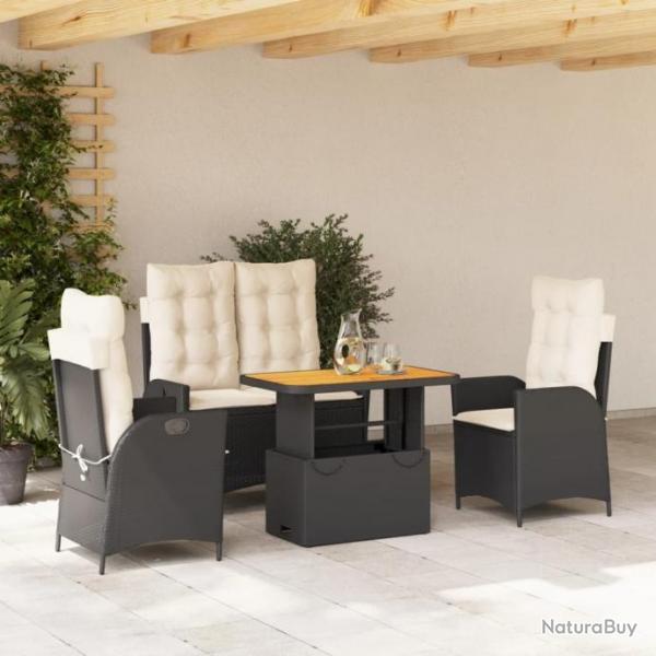 Ensemble  manger de jardin 4 pcs avec coussins noir