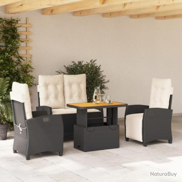 Ensemble  manger de jardin 4 pcs avec coussins noir