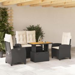 Ensemble à manger de jardin 4 pcs avec coussins noir