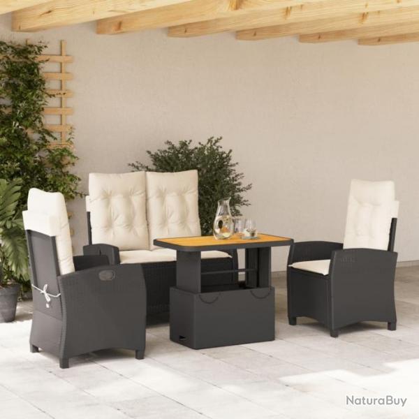 Ensemble  manger de jardin 4 pcs avec coussins noir