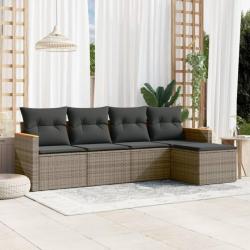 Salon de jardin 5 pcs avec coussins gris résine tressée