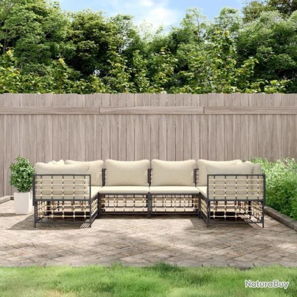 Salon de jardin 6 pcs avec coussins anthracite rsine tresse