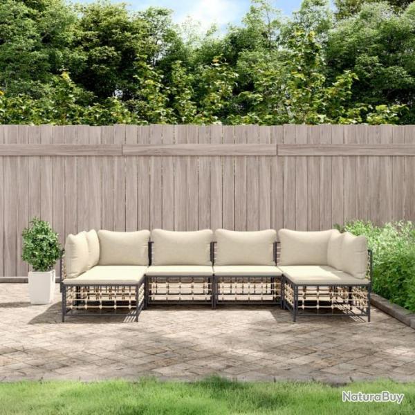 Salon de jardin 6 pcs avec coussins anthracite rsine tresse