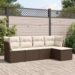 Salon de jardin avec coussins 5 pcs marron résine tressée