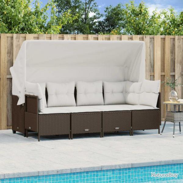 Salon de jardin avec coussins 5 pcs marron rsine tresse