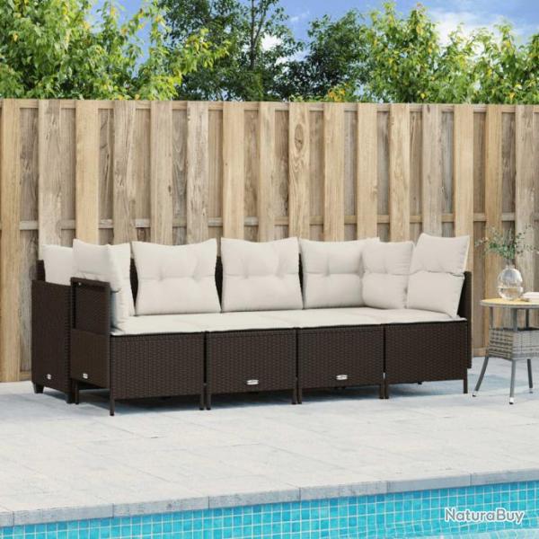 Salon de jardin avec coussins 5 pcs marron rsine tresse