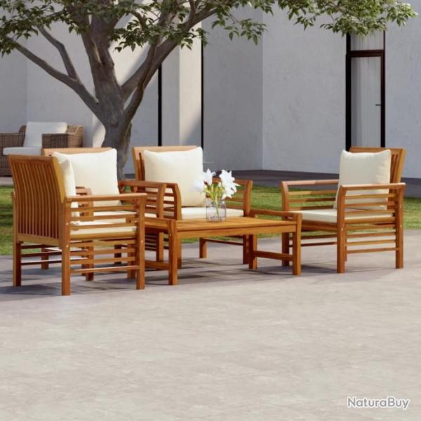 Salon de jardin avec coussins 5 pcs Bois d'acacia solide