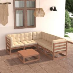 Salon de jardin 6 pcs avec coussins Bois de pin massif