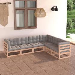 Salon de jardin 6 pcs avec coussins Bois de pin massif