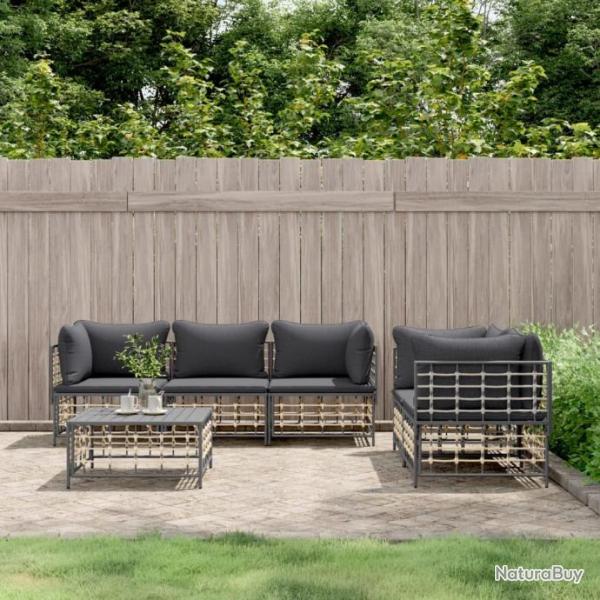 Salon de jardin 6 pcs avec coussins anthracite rsine tresse