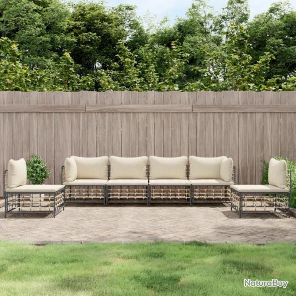 Salon de jardin 6 pcs avec coussins anthracite rsine tresse