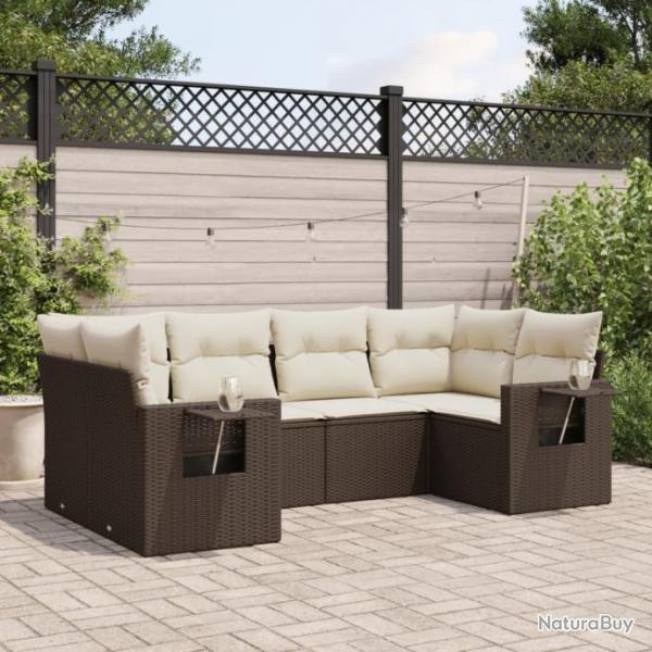 Salon de jardin avec coussins 6 pcs marron rsine tresse