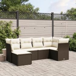 Salon de jardin avec coussins 6 pcs marron résine tressée