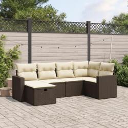 Salon de jardin avec coussins 6 pcs marron résine tressée