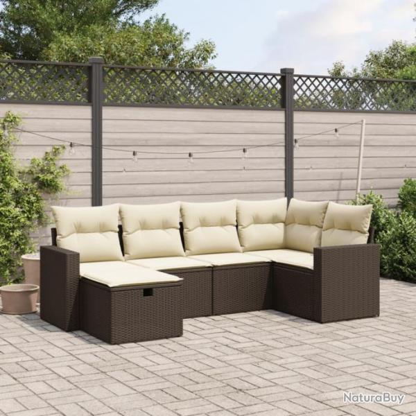 Salon de jardin avec coussins 6 pcs marron rsine tresse