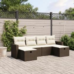 Salon de jardin avec coussins 6 pcs marron résine tressée