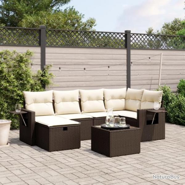 Salon de jardin avec coussins 6 pcs marron rsine tresse