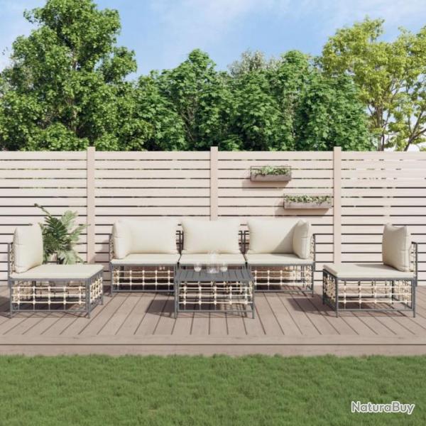 Salon de jardin 6 pcs avec coussins anthracite rsine tresse