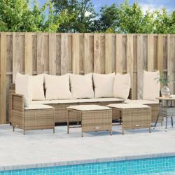 Salon de jardin avec coussins 5 pcs beige résine tressée