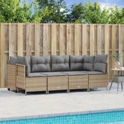 Salon de jardin avec coussins 5 pcs beige résine tressée