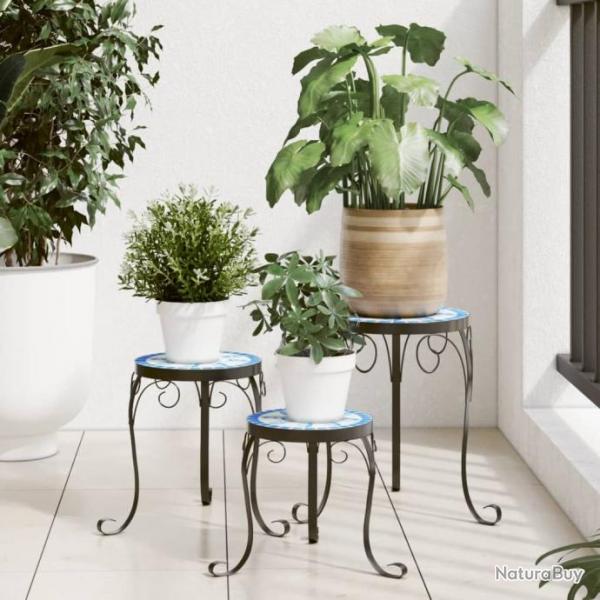 Supports pour plantes 3 pcs bleu et blanc cramique