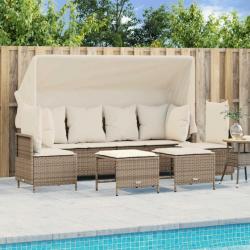 Salon de jardin avec coussins 5 pcs beige résine tressée