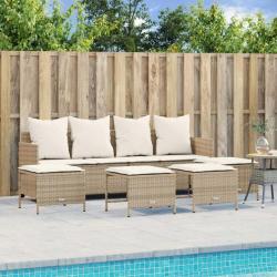 Salon de jardin avec coussins 5 pcs beige résine tressée