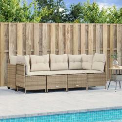 Salon de jardin avec coussins 5 pcs beige résine tressée