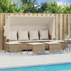 Salon de jardin avec coussins 5 pcs beige résine tressée