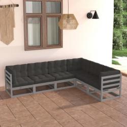 Salon de jardin 6 pcs avec coussins Bois de pin massif