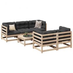 Salon de jardin 6 pcs avec coussins bois de pin massif