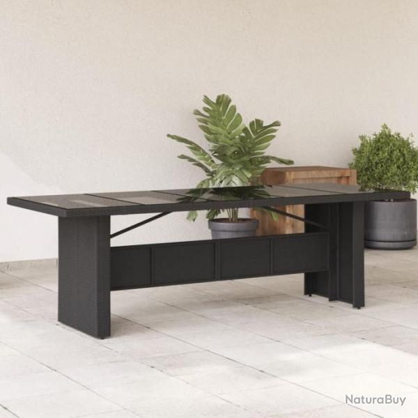 Table de jardin dessus en verre noir 240x90x75cm rsine tresse