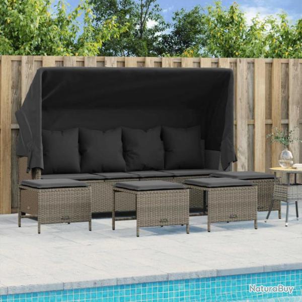 Salon de jardin 5 pcs avec coussins gris clair rsine tresse