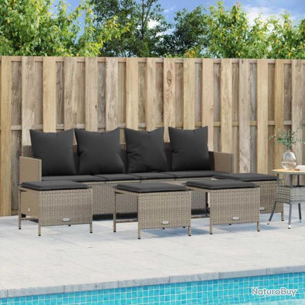 Salon de jardin 5 pcs avec coussins gris clair rsine tresse