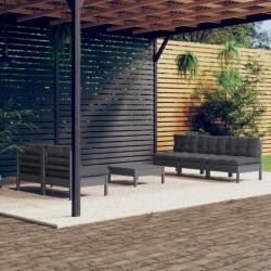 Salon de jardin 6 pcs avec coussins anthracite bois de pin