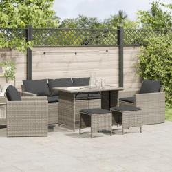 Salon de jardin 6 pcs avec coussins gris clair résine tressée