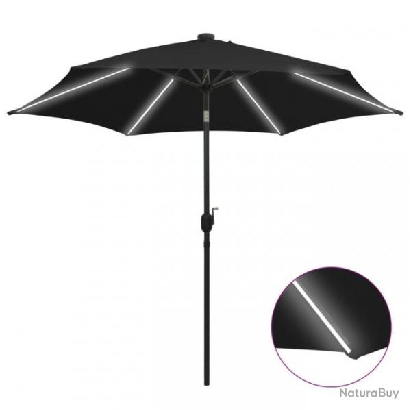 Parasol avec LED et mt en aluminium 300 cm Noir