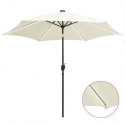 Parasol avec LED et mât en aluminium 300 cm Blanc sable