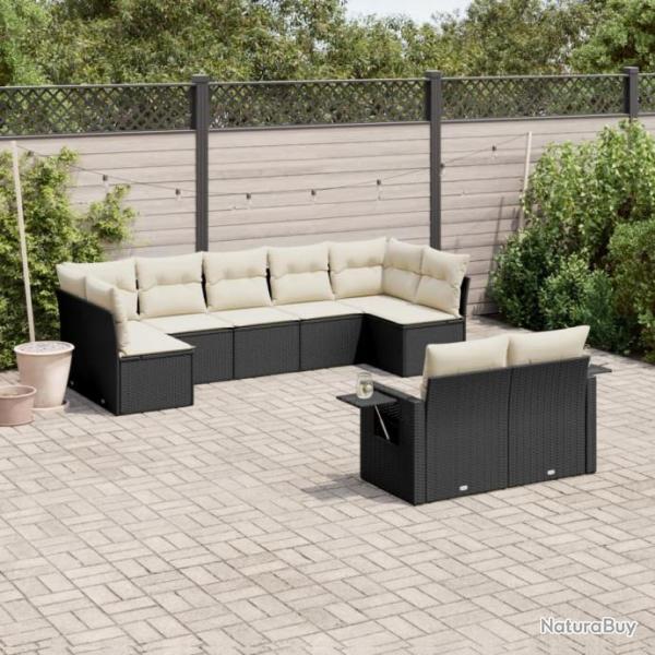 Salon de jardin 9 pcs avec coussins noir rsine tresse