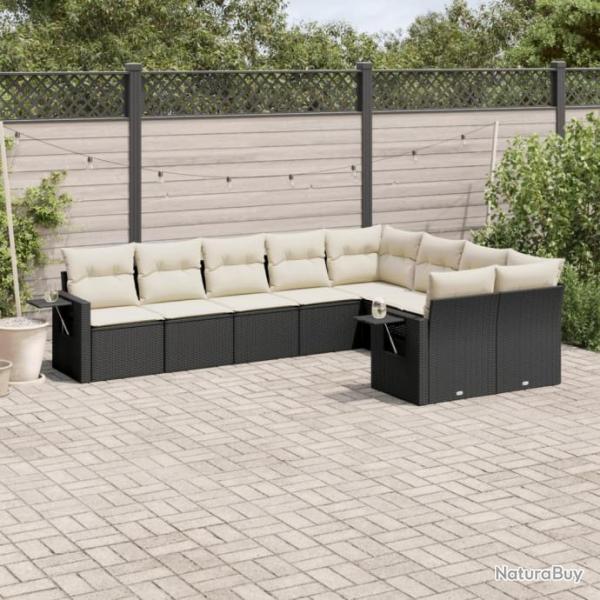 Salon de jardin 9 pcs avec coussins noir rsine tresse