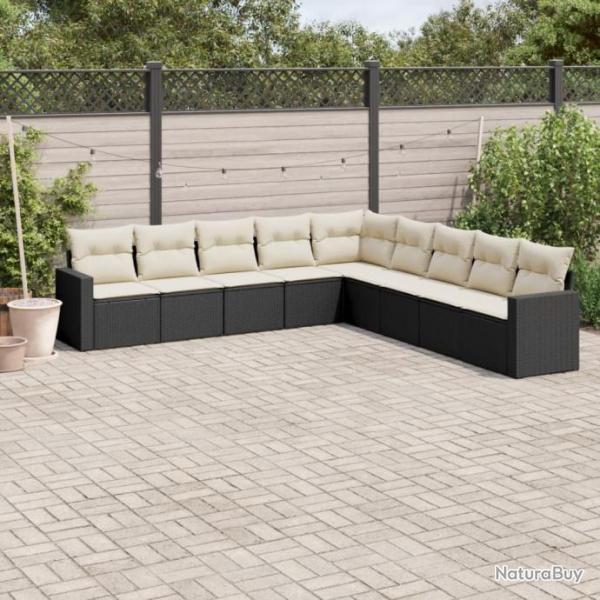 Salon de jardin 9 pcs avec coussins noir rsine tresse