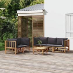 Salon de jardin 6 pcs avec coussins gris foncé bambou