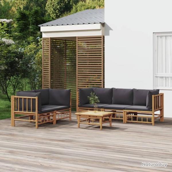 Salon de jardin 6 pcs avec coussins gris fonc bambou